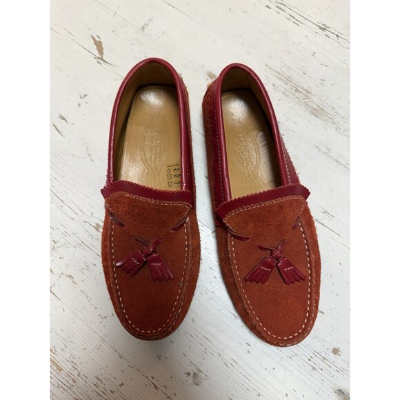 Tod’s Gommino Red Suede Driving Loafer Moccasins Tasseled Kilted EUR 37.5 US 7.5 - Picture 1 of 12